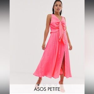 ASOS DESIGN Petit knot front pleated maxi dress NWT